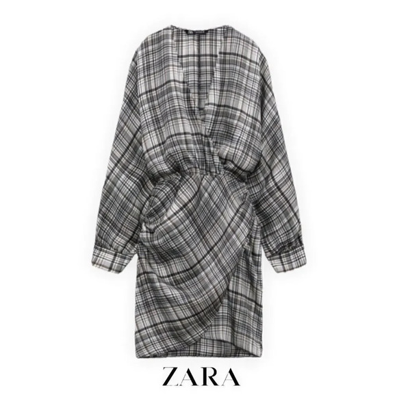 ZARA | Gray | PLAID SATIN EFFECT DRESS - Picture 2 of 13